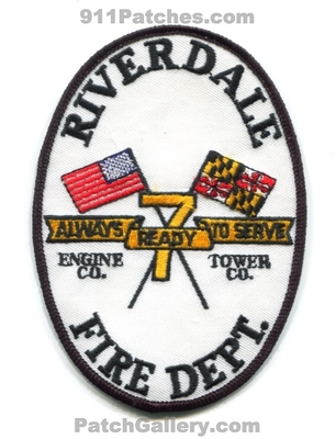 Riverdale Fire Department Company 7 Patch (Maryland)
Scan By: PatchGallery.com
Keywords: dept. co. engine tower station always ready to serve