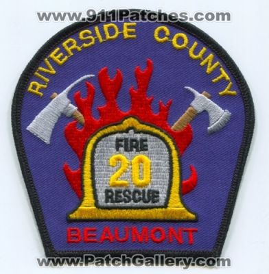 Riverside County Fire Rescue Department Station 20 Beaumont Patch (California)
Scan By: PatchGallery.com
Keywords: co. dept.