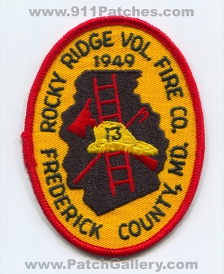 Rocky Ridge Volunteer Fire Company 13 Frederick County Patch (Maryland)
Scan By: PatchGallery.com
Keywords: vol. co. number no. #13 department dept. 1949 md.