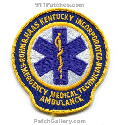 Rohm and Haas Chemicals Emergency Medical Technician EMT Ambulance Patch (Kentucky)
Scan By: PatchGallery.com
Keywords: & industrial plant incorporated inc. dow emergency response team ert