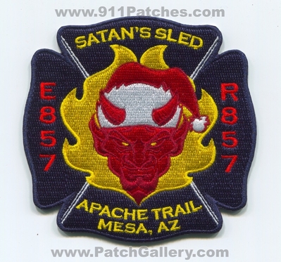 Rural Metro Fire Department Engine 857 Rescue 857 Mesa Patch (Arizona)
Scan By: PatchGallery.com
[b]Patch Made By: 911Patches.com[/b]
Keywords: dept. rmfd r.m.f.d. company co. station satans sled apache trail e857 r857 az devil
