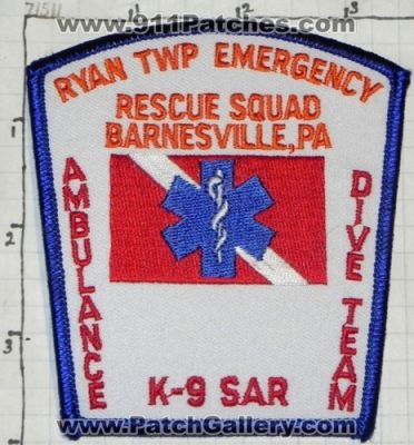 Ryan Township Emergency Rescue Squad Barnesville (Pennsylvania)
Thanks to swmpside for this picture.
Keywords: twp. ambulance k-9 k9 sar search and dive scuba team medical services