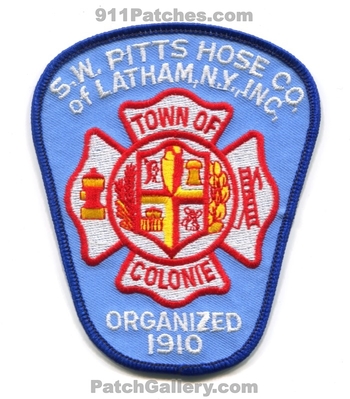 SW Pitts Hose Company of Latham Inc Fire Department Patch (New York)
Scan By: PatchGallery.com
Keywords: s.w. co. inc. incorporated dept. town of colonie organized 1910