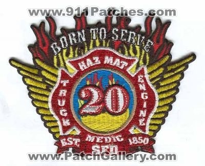 Sacramento Fire Department Station 20 Patch (California)
Scan By: PatchGallery.com
Keywords: dept. sfd engine truck haz-mat hazmat medic company co. born to serve