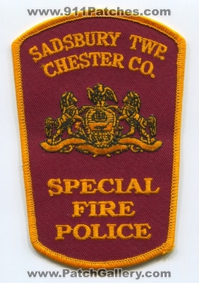 Sadsbury Township Chester County Special Fire Police Department (Pennsylvania)
Scan By: PatchGallery.com
Keywords: twp. co. dept.