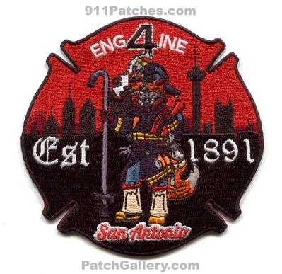 San Antonio Fire Department Engine 4 Patch (Texas)
Scan By: PatchGallery.com
[b]Patch Made By: 911Patches.com[/b]
Keywords: dept. est 1891 fox