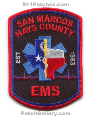 San Marcos Hays County Emergency Medical Services EMS Patch (Texas)
Scan By: PatchGallery.com
Keywords: co. ambulance est 1983