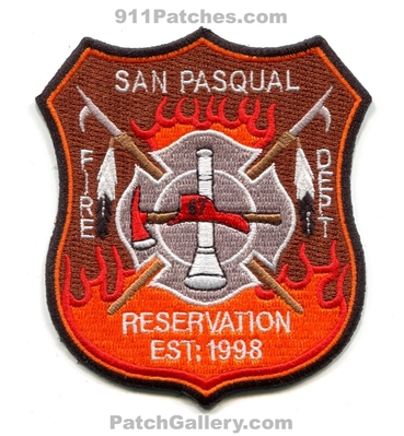 San Pasqual Reservation Fire Department Patch (California)
Scan By: PatchGallery.com
Keywords: dept. indian tribe tribal est: 1998