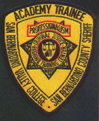 San Bernardino County Sheriff College Academy Trainee
Thanks to EmblemAndPatchSales.com for this scan.
Keywords: california