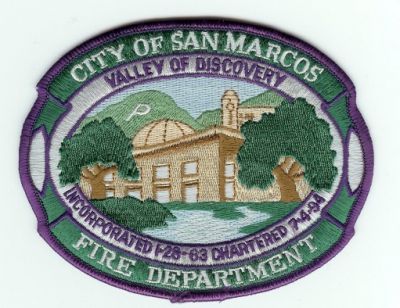 San Marcos Fire Department
Thanks to PaulsFirePatches.com for this scan.
Keywords: california city of