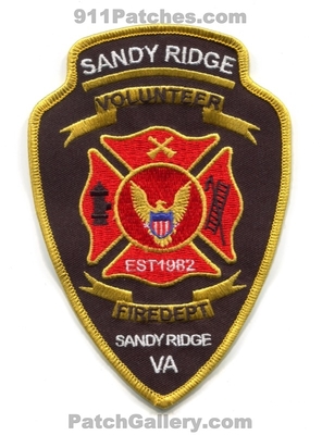 Sandy Ridge Volunteer Fire Department Patch (Virginia)
Scan By: PatchGallery.com
Keywords: vol. dept. est. 1982