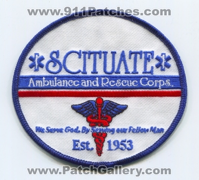 Scituate Ambulance and Rescue Corps EMS Patch (Rhode Island)
Scan By: PatchGallery.com
Keywords: corps. we serve God. by serving our fellow man est. 1953