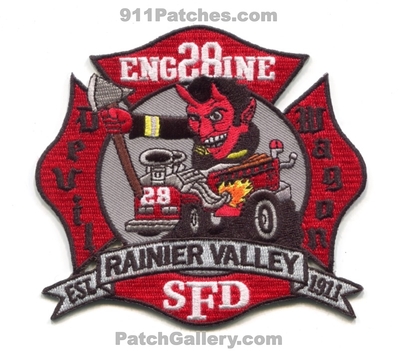 Seattle Fire Department Engine 28 Patch (Washington)
[b]Scan From: Our Collection[/b]
Keywords: dept. station company rainier valley devil wagon est. 1911