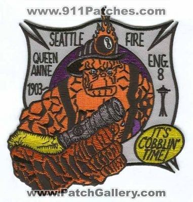 Seattle Fire Department Engine 8 Patch (Washington)
[b]Scan From: Our Collection[/b]
Keywords: dept. sfd eng. company co. station eng. queen anne its cobblin time