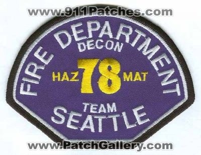 Seattle Fire Department Haz Mat Decon Team 78 Patch (Washington)
[b]Scan From: Our Collection[/b]
Keywords: dept. sfd hazmat company co. station