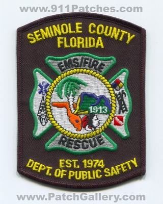 Seminole County Department of Public Safety DPS EMS Fire Rescue Patch (Florida)
Scan By: PatchGallery.com
Keywords: co. dept. d.p.s. est. 1974 1913