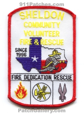 Sheldon Community Volunteer Fire and Rescue Department Patch (Texas)
Scan By: PatchGallery.com
Keywords: vol. & dept. dedication since 1996