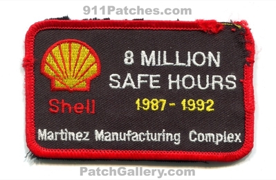 Shell Oil Refinery Martinez Manufacturing Complex 8 Million Safe Hours 1987-1992 Patch (California)
Scan By: PatchGallery.com
Keywords: gas petroleum industrial mmc