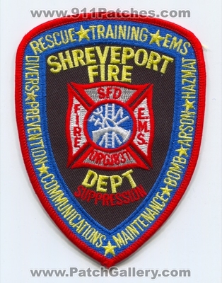 Shreveport Fire Department Patch (Louisiana)
Scan By: PatchGallery.com
Keywords: dept. sfd e.m.s. org. 1831 suppression rescue training divers prevention communications maintenance bomb arson hazmat haz-mat