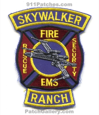 Skywalker Ranch Fire Department Patch (California)
[b]Scan From: Our Collection[/b]
Keywords: dept. rescue ems security Star Wars x-wing xwing fighter lucasfilm ltd. George Lucas