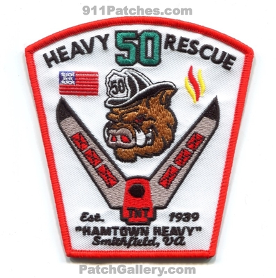 Smithfield Fire Department Heavy Rescue 50 Patch (Virginia)
Scan By: PatchGallery.com
[b]Patch Made By: 911Patches.com[/b]
Keywords: dept. company co. station hamtown heavy est. 1939 tnt