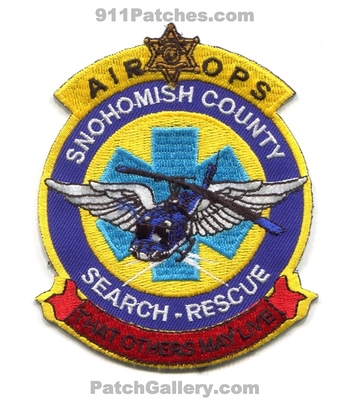 Snohomish County Search and Rescue SAR Air Operations Helicopter EMS Patch Washington WA
Scan By: PatchGallery.com
Keywords: co. aviation that others may live