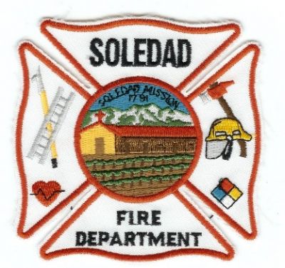 Soledad Fire Department
Thanks to PaulsFirePatches.com for this scan.
Keywords: california