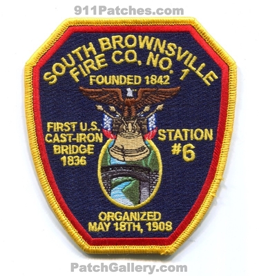 South Brownsville Fire Company Number 1 Station 6 Patch (Pennsylvania)
Scan By: PatchGallery.com
Keywords: co. no. #1 department dept. founded 1842 first us u.s. cast-iron bridge 1836 organized may 18th 1908