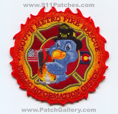South Metro Fire Rescue Department Public Information Office PIO Patch (Colorado)
[b]Scan From: Our Collection[/b]
Keywords: smfr dept. twitter bird