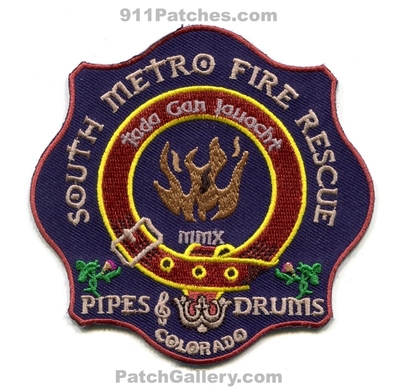 South Metro Fire Rescue Department Pipes and Drums Patch (Colorado)
[b]Scan From: Our Collection[/b]
Keywords: dept. smfr s.m.f.r.