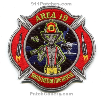 South Metro Fire Rescue Department Station 19 Patch (Colorado)
[b]Scan From: Our Collection[/b]
[b]Patch Made By: 911Patches.com[/b]
Keywords: smfra s.m.f.r.a. authority dept. company co. area 19 alien