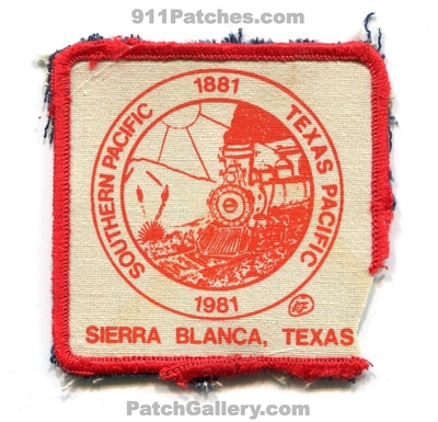 Southern Pacific Texas Pacific Railroad Sierra Blanca Patch (Texas)
Scan By: PatchGallery.com
Keywords: railway rr train 1981