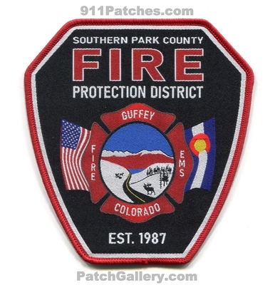 Southern Park County Fire Protection District Patch (Colorado)
[b]Scan From: Our Collection[/b]
Keywords: prot. dist. department dept. guffey ems est. 1987