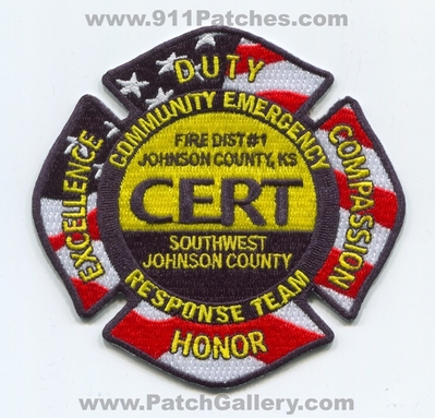 Johnson County Fire District Number 1 Community Emergency CERT Patch (Kansas)
Scan By: PatchGallery.com
[b]Patch Made By: 911Patches.com[/b]
Keywords: Co. Dist. Number No. #1 Response Team C.E.R.T. Department Dept. Southwest Duty Honor Excellence Compassion