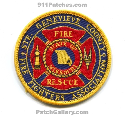 Sainte Genevieve County Fire Fighters Association Patch (Missouri)
Scan By: PatchGallery.com
Keywords: ste. st. co. firefighters assoc. assn. rescue department dept.