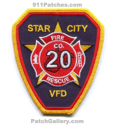 Star City Volunteer Fire Rescue Department Company 20 Patch (West Virginia)
Scan By: PatchGallery.com
Keywords: vol. dept. co. vfd