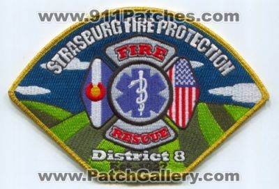 Strasburg Fire Protection District 8 Patch (Colorado)
[b]Scan From: Our Collection[/b]
Keywords: prot. dist. rescue department dept.