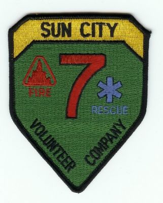 Sun City Fire Rescue Volunteer Company 7
Thanks to PaulsFirePatches.com for this scan.
Keywords: california
