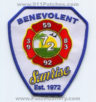 Sunrise Fire Rescue Department Benevolent Association Patch (Florida)
Scan By: PatchGallery.com
Keywords: Dept. 39 59 72 83 92 Est. 1972