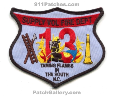 Supply Volunteer Fire Department 13 Patch (North Carolina)
Scan By: PatchGallery.com
Keywords: vol. dept. taming flames in the south