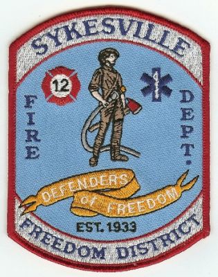Sykesville Fire Dept
Thanks to PaulsFirePatches.com for this scan.
Keywords: maryland department 12