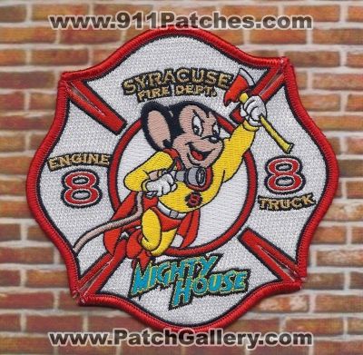Syracuse Fire Department Engine 8 Truck 8 (New York)
Thanks to PaulsFirePatches.com for this scan.
Keywords: dept.