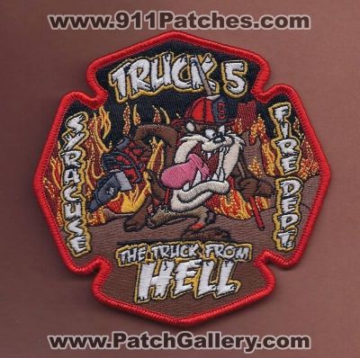 Syracuse Fire Department Truck 5 (New York)
Thanks to PaulsFirePatches.com for this scan. 
Keywords: dept. 