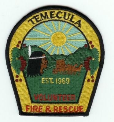 Temecula Volunteer Fire & Rescue
Thanks to PaulsFirePatches.com for this scan.
Keywords: california