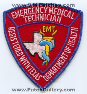 Texas State Emergency Medical Technician EMT Patch (Texas)
Scan By: PatchGallery.com
Keywords: ems certified registered with department dept. of health doh