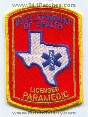 Texas Department of Health Licensed Paramedic EMS Patch (Texas)
Scan By: PatchGallery.com
Keywords: state certified dept. doh emergency medical services e.m.s. ambulance