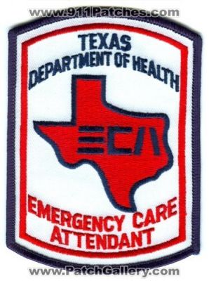 Texas State Department of Health Emergency Care Attendant ECA EMS Patch (Texas)
Scan By: PatchGallery.com
Keywords: certified ambulance