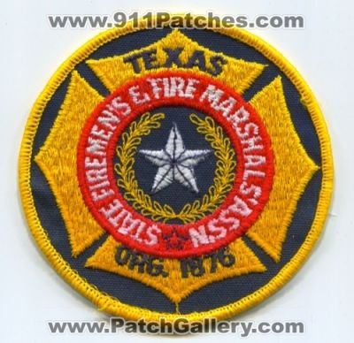 Texas State Firemens and Fire Marshals Association Patch (Texas)
Scan By: PatchGallery.com
Keywords: & assn.