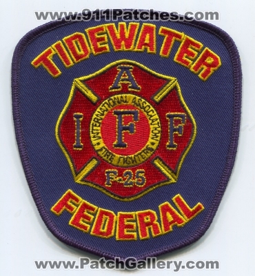 Tidewater Federal Firefighters IAFF Local F-25 Patch (Virginia)
Scan By: PatchGallery.com
[b]Patch Made By: 911Patches.com[/b]
Keywords: fire department dept. international association of f25