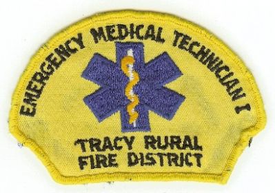 Tracy Rural Fire District EMT I
Thanks to PaulsFirePatches.com for this scan.
Keywords: california